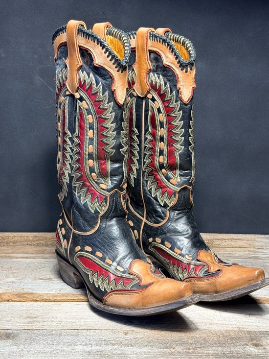 Old Gringo Shoes - Old Gringo Black, Tan & Red Tooled Leather Cowboy Boots